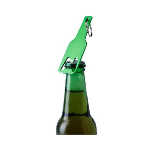 Aluminium flesopener met sleutelhanger blauw