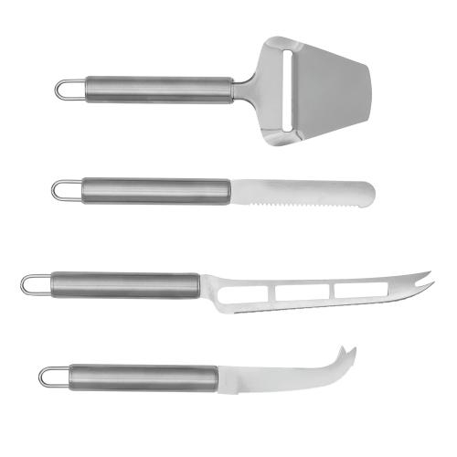 4-delige rvs kaasmessen set zilver