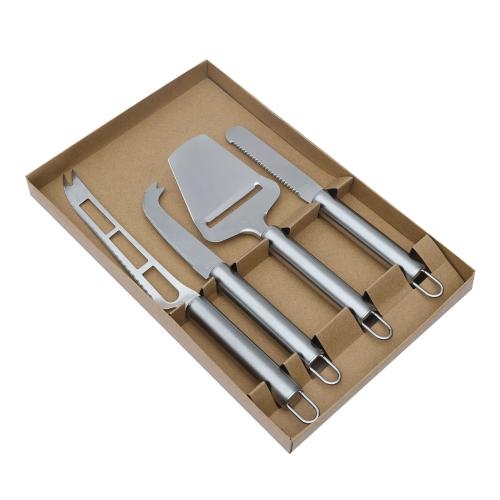 4-delige rvs kaasmessen set zilver