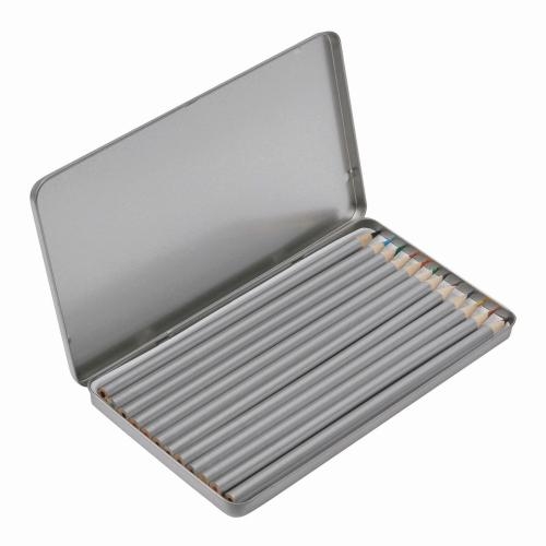 12 zilverkleurige potloden in metalen doos zilver