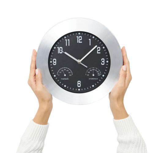 Wandklok met weerstation zilver