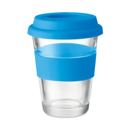 Glazen drinkbeker to-go blauw