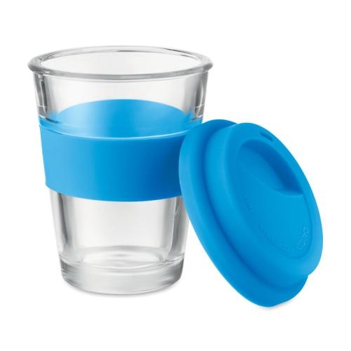 Glazen drinkbeker to-go blauw
