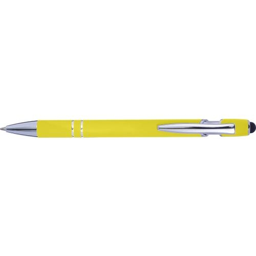Balpen met rubberen toplaag en stylus geel