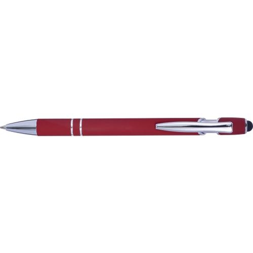 Balpen met rubberen toplaag en stylus rood