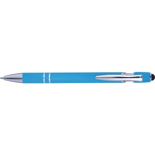 Balpen met rubberen toplaag en stylus lichtblauw
