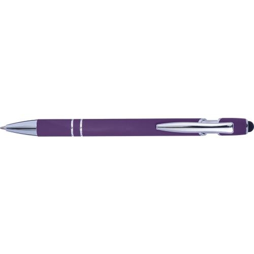 Balpen met rubberen toplaag en stylus paars
