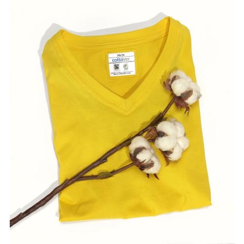 Dames T-shirt V-hals ecologisch Fairtrade katoen geel,l