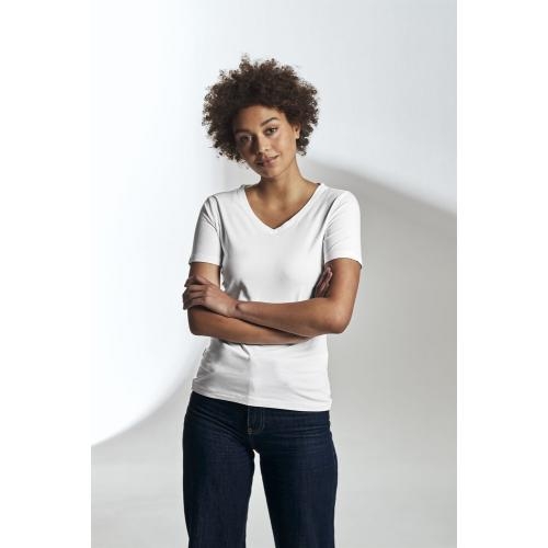 T-shirt V-hals dames slim fit wit,l