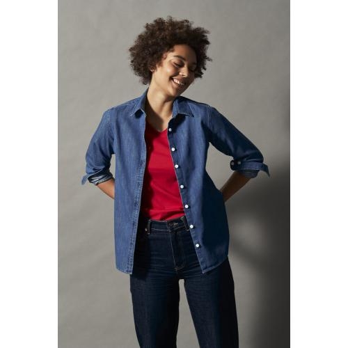 T-shirt V-hals dames slim fit wit,l