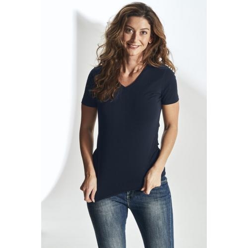 T-shirt V-hals dames slim fit wit,l