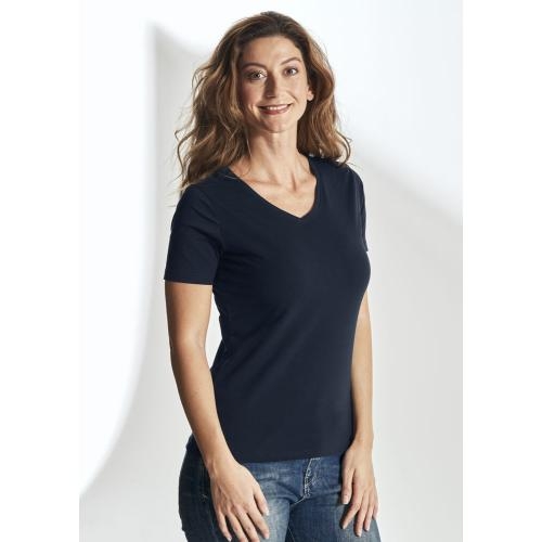 T-shirt V-hals dames slim fit wit,l