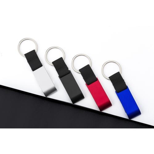 Metalen sleutelhanger met winkelmunt blauw