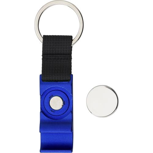 Metalen sleutelhanger met winkelmunt blauw