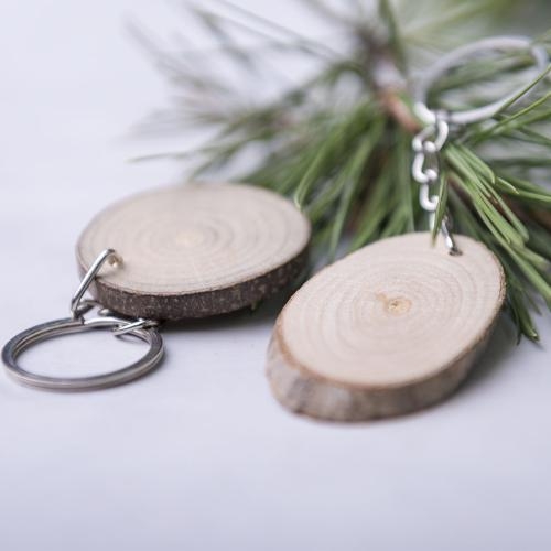 Sleutelhanger boomschijf hout
