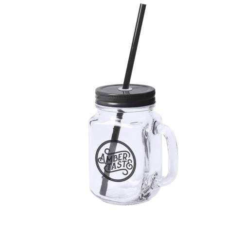 Glazen drinkbeker met rietje blauw