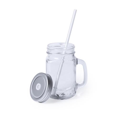 Glazen drinkbeker met rietje blauw