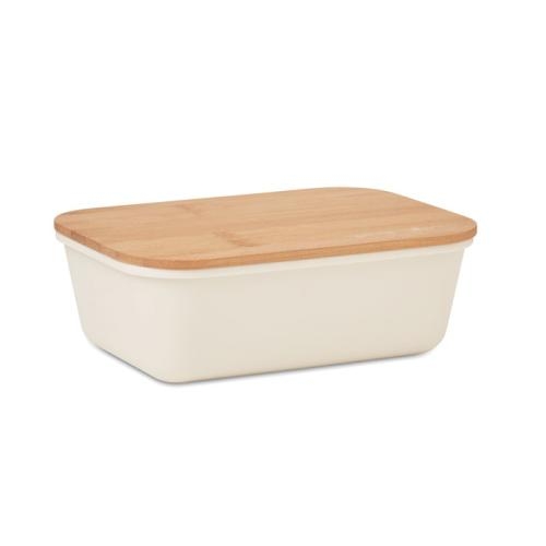 Lunchbox met bamboe deksel Thursday beige