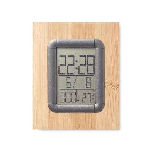 Bamboe pennenbak met LCD klok Manila hout