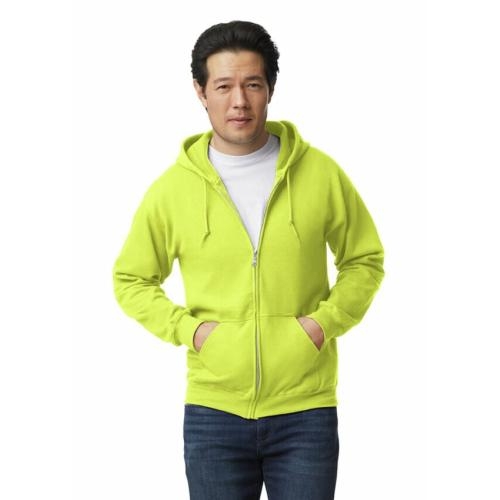 Unisex hooded zip sweater safety green,l