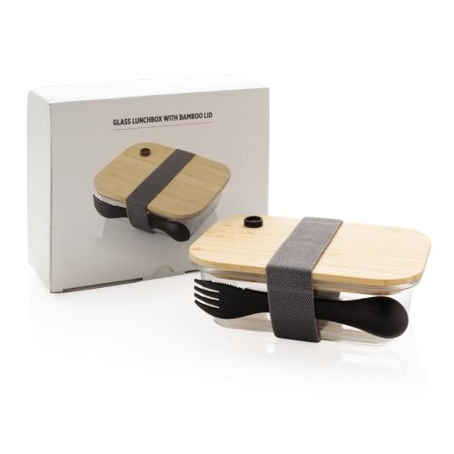 Glazen lunchbox met bamboe deksel transparant