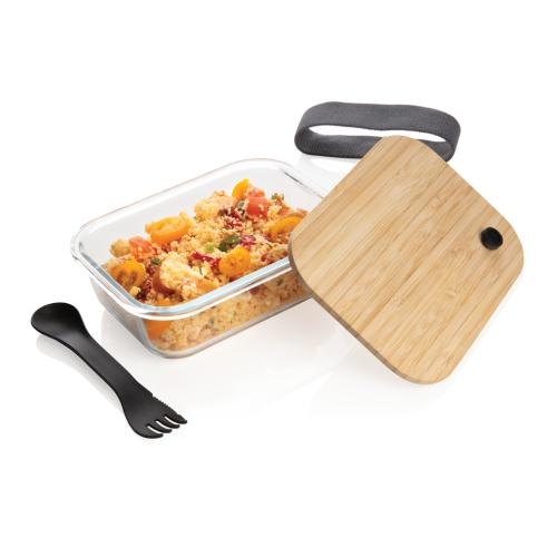 Glazen lunchbox met bamboe deksel transparant