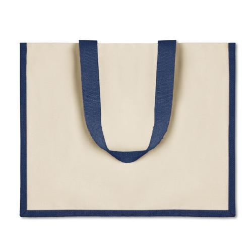 Shopper van jute en canvas blauw