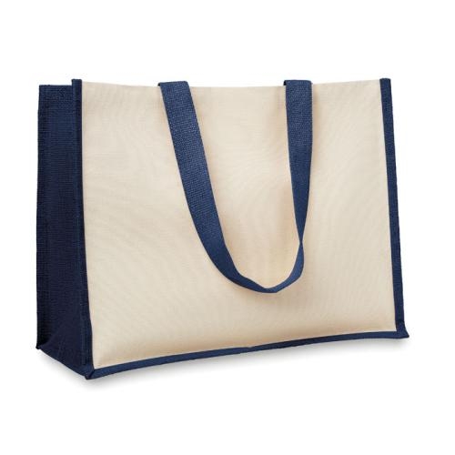 Shopper van jute en canvas blauw