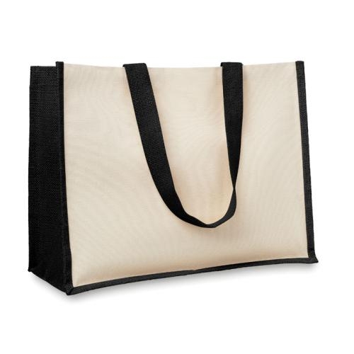 Shopper van jute en canvas zwart