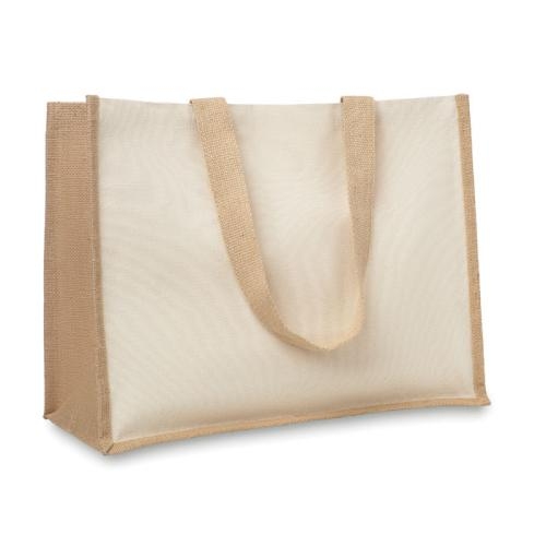 Shopper van jute en canvas beige