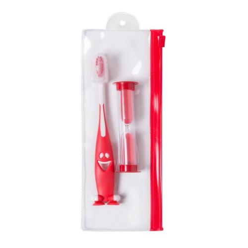 Tandenborstel en zandloper in etui rood