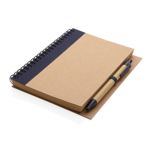 Kraft spiraal notitieboekje met pen blauw
