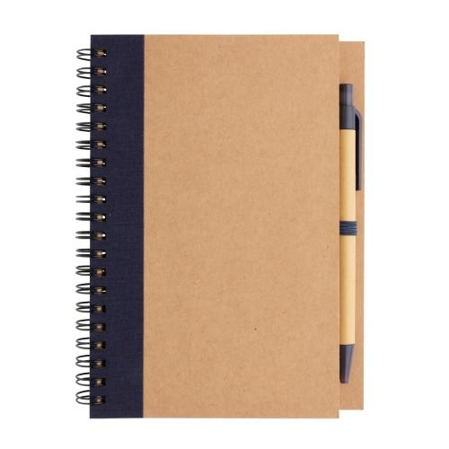 Kraft spiraal notitieboekje met pen blauw