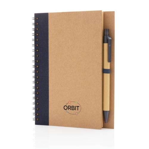 Kraft spiraal notitieboekje met pen blauw