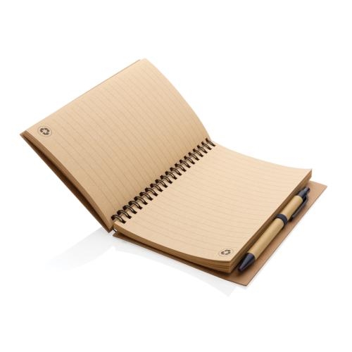 Kraft spiraal notitieboekje met pen blauw