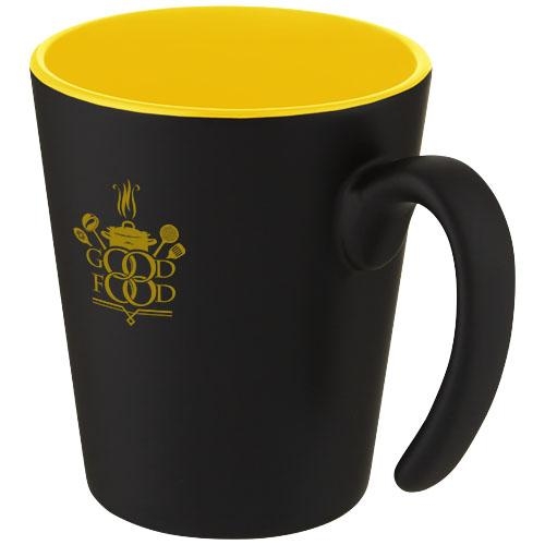 Keramische mok met handvat Oli 360 ml geel/zwart