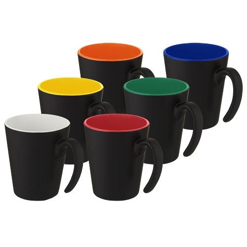 Keramische mok met handvat Oli 360 ml geel/zwart