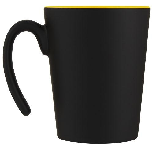Keramische mok met handvat Oli 360 ml geel/zwart