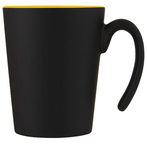 Keramische mok met handvat Oli 360 ml geel/zwart