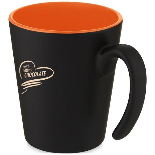 Keramische mok met handvat Oli 360 ml oranje/zwart