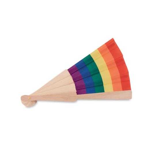 Houten regenboog waaier Bowfan | polyester doek multicolour