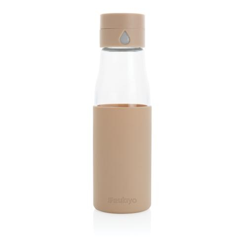 Ukiyo glazen hydratatie-trackingfles met sleeve bruin