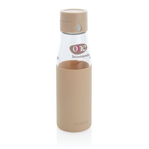 Ukiyo glazen hydratatie-trackingfles met sleeve bruin