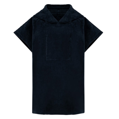Badstof kinderponcho met capuchon navy,6-10