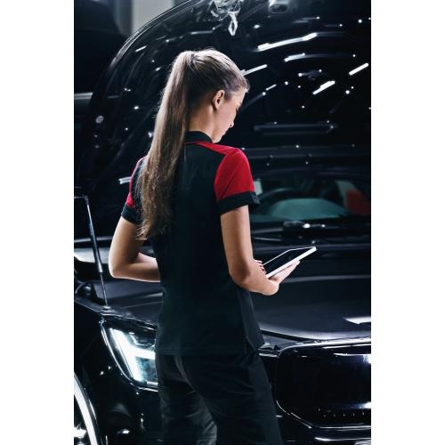Prime polo dames zwart/rood,l