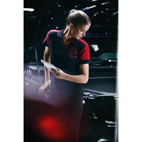 Prime polo dames zwart/rood,l