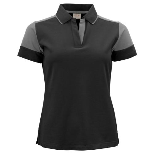 Prime polo dames zwart/staalgrijs,l