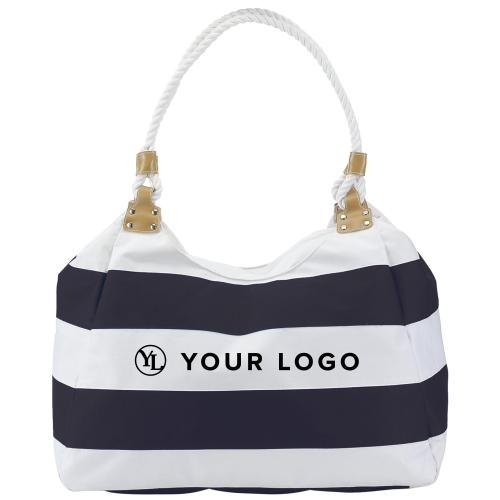Polyester strandtas Krabi blauw/wit
