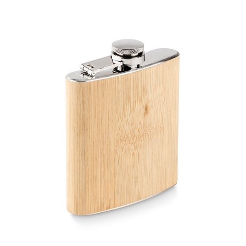 Platte bamboe heupfles 175 ml bamboe
