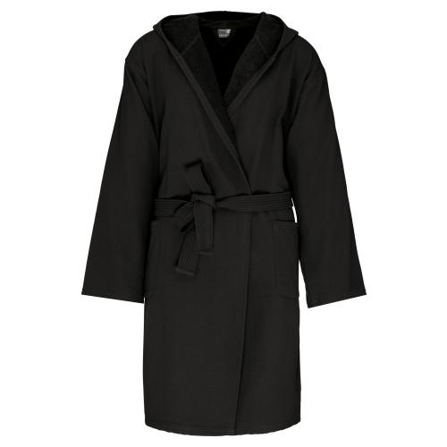 Biologische badjas met capuchon zwart,s/m